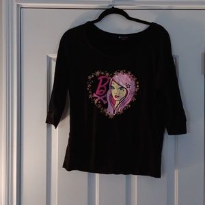 Tokidoki Barbie 3/4 length sleeve black t shirt nwot size S